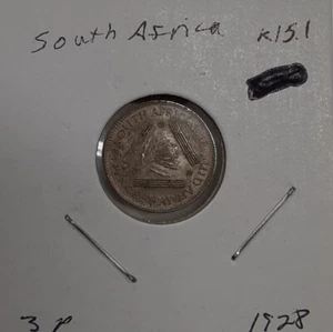 1928 South Africa 3 Pence Silver Coin George V/Protea EF w/Toning - Picture 1 of 2