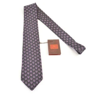 Etro NWT Silk Neck Tie In Black With Gray & Purple Geometric Design - Picture 1 of 6