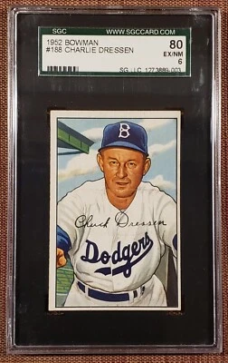 1952 Bowman #188 Charlie Dressen Brooklyn Dodgers Baseball Card SGC 6 EX/MT - Image 1 of 2