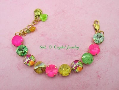 Brazalete Tropical Breeze 12 mm, rosa neón, verde, dorado; Sabika se ha ido, estoy aquí Foto 1 de 4