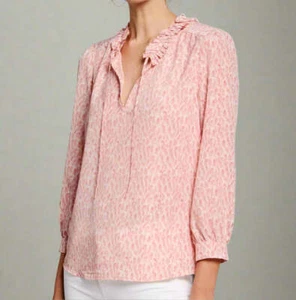 Joie Shirt Evangelena Ruffle Neck Blouse Womens XS Small Pink Long-Sleeve - Picture 1 of 4