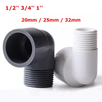 1/2'' 3/4'' 1'' PVC 90° Male Thread Elbow 20/25/32mm Fish Tank Aquarium Fittings - Image 1 of 4
