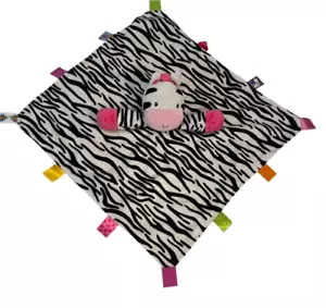 Taggies Zebra Lovey Security Blanket Black White Satin Back Rattle PRELOVED - Picture 1 of 14