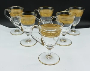 French Baccarat Acorn Crystal 22k Gold Oak Leaves Pedestal Mugs Glasses Set of 6 - Picture 1 of 16