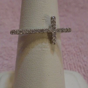 Anello in argento sterling .925 croce con zirconi misura 7 - Foto 1 di 5