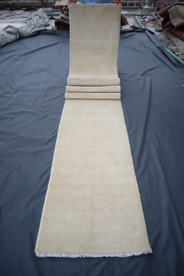 14 Ft Beige Runner Rug- 2'0x13'10 ft Afghan Modern Hand Knotted Long Hallway Rug - Image 1 of 4