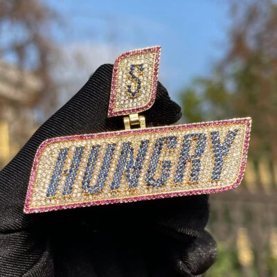 Ice Out Hop Hip Micro Pave CZ HUNGARY Pendant Necklace Real Gold Plated 20Inch - Image 1 of 4