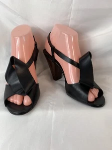 Megumi Ochi Black sculptural Leather Straps Bow Sandal Size 37/ US 7 - Picture 1 of 12