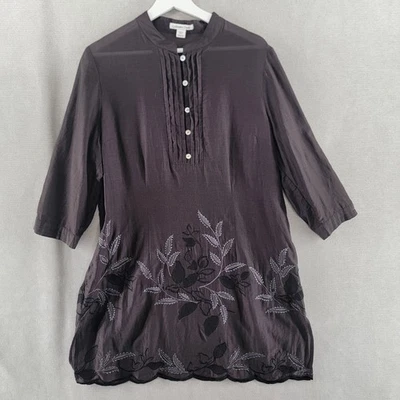 Coldwater Creek Dress Womens Medium Brown Silk Blend Embroidered Floral Boho - Image 1 of 4