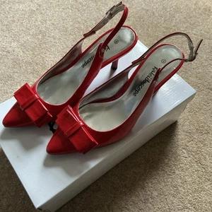 Red Patent Sling Back Leather Heels . UK Size 4 By Kaleidoscope. Excellent ! - Picture 1 of 6