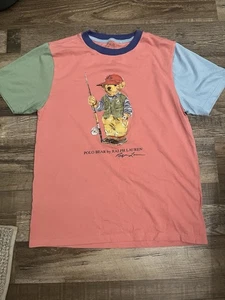 RALPH LAUREN POLO White BEAR "Fishing" T SHIRT Youth SZ Large (14-16) - Picture 1 of 7