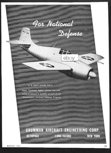 GRUMMAN AIRCRAFT U.S.NAVY MODEL F4F-3 PER DIFESA NAZIONALE 1941 AD - Foto 1 di 1