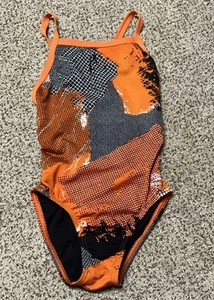 Girl's Speedo Endurance One Piece Swimsuit 10/26 Orange Black - Picture 1 of 4