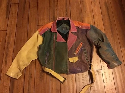 Chaqueta de motociclista Express vintage de los años 80 para mujer de cuero envejecido con cremallera talla M Foto 1 de 2