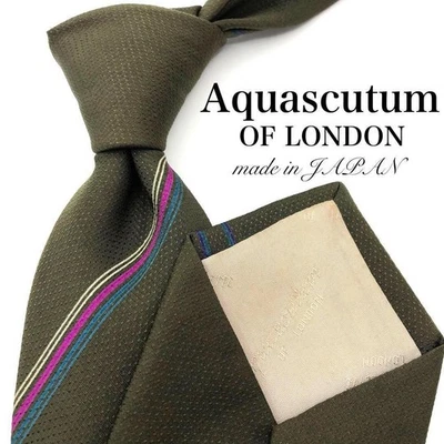 Aquascutum полоски точка хаки синий галстук классический узор б/у - Изображение 1 из 4