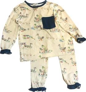 Busy Bees Smocks Toddler Duck Pajamas set 3T Red White Blue Gray Mallard Ruffle - Picture 1 of 4