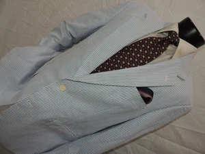 Brooks Brothers Blue Stripe 100% Cotton Seersucker  Jacket Coat 42 L FREE TIE. - Picture 1 of 11