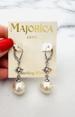 Majorica Sterling Silver Pearl Drop Earrings  - Image 1 of 2