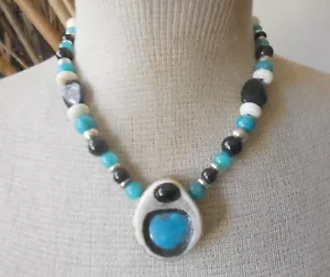 Amulet with Carved Triskelion Turquoise Onyx Cruelty Free Antler Gemstone Beads - Picture 1 of 11