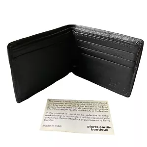 PIERRE CARDIN NUEVO Cartera Doble Plegable Negra Cuero Genuino Para Hombre Original PC Logo - Imagen 1 de 6