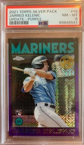 JARRED KELENIC 15/75 RC Topps Chrome 2021 Aggiornamento Silver Pack MOJO Viola PSA 8 - Foto 1 di 3