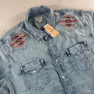 Polo Denim Supply Embroidered Western Aztec Denim Shirt Men 3XB Pearl Snap NWT - Picture 1 of 12