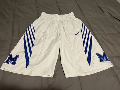 Memphis Tigers Men's Basketball Team Issued White Blue Nike Dri-Fit Shorts sz 32 Cover