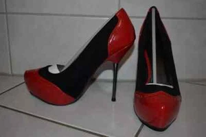 SDS Pumps Plateau Rockebilly Lack Wildleder Metallabsatz Stiletto Gr. 37 neu - Bild 1 von 6