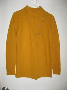CAPTURE MUSTARD LAMBSWOOL LONG SLEEVE COLLARED THREE BUTTON CARDIGAN SIZE XS - Picture 1 of 5