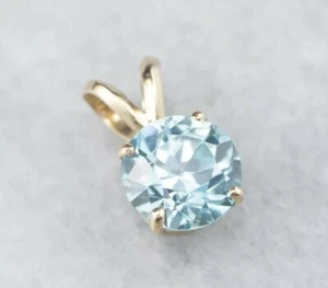 Ciondolo solitario acquamarina simulato tondo 7 mm donna uso quotidiano argento 925 - Foto 1 di 7