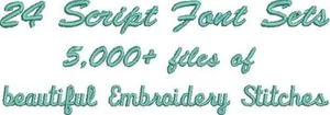 5000+ PES SCRIPT FONT files Machine Embroidery (24 Sets) USB Brother Bernina - Picture 1 of 3