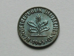 Germany 1965 F 2 PFENNIG Coin by Stuttgart Mint with Iridescent-Blue Toning - Picture 1 of 2