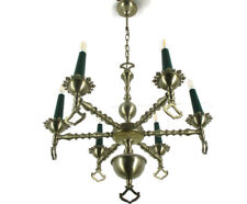 Chandelier Tin Look Messing Metal 6 Lights Edwardian Style Hobnails Rare Lovely