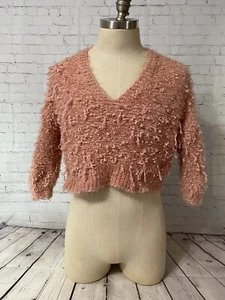 Womens Cropped Sweater Size L Altard State Pink Eyelash Soft Chunky Fuzzy - Picture 1 of 8