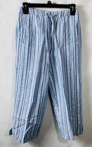 Crazy Horse by Liz Claiborne Women Petite Linen Capri Striped Blue/white Sz 4P - Picture 1 of 2