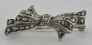 Vintage Art Deco Sterling 925 massiv Silber & Markasiten Schleife Brosche Anstecknadel - Bild 1 von 7
