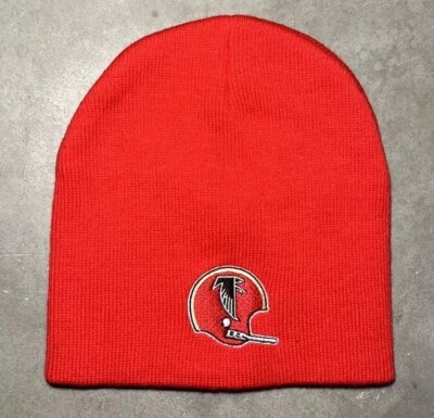 Boné de malha Atlanta Falcons Beanie NFL Team Apparel capacete vermelho logotipo abotoaduras novo sem etiquetas - Imagem 1 de 3