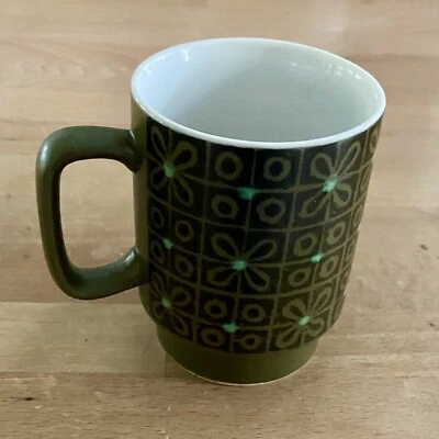 Taza de cerámica apilable floral geométrica verde retro vintage Foto 1 de 4