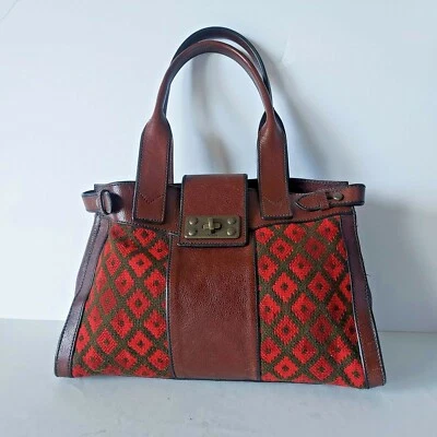 Bolso de mano vintage de cuero Kilimanjaro tapiz reedición fósil bloqueo giratorio rojo marrón Foto 1 de 4