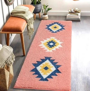 Boho Pink Rug Runner 24x60 Long Mat for Bathroom Bedroom Hallway Kitchen - Picture 1 of 9
