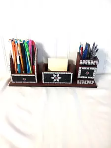RCA BROWN MDF BORD SHUNGITE GLASS WORK TABLE DESK ORGANISER - Picture 1 of 24