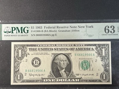 1963 Federal Reserve Note $1 PMG 63 Choice Uncirculated EPQ - Image 1 of 2