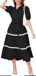 PRETTYGARDEN Women's Summer Maxi Dress Bottom Down Puff Short Sleeve Ruffle Sz L - Picture 1 of 5