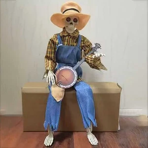 Divertido Duelo Animado Banjo Esqueleto Ojos Articulados y Brillantes Decoración Halloween - Imagen 1 de 22