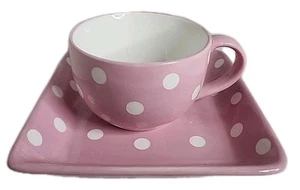 Pampered Chef Help Whip Breast Cancer Plate & Cup Mug Set PINK Polka Dot - Picture 1 of 11