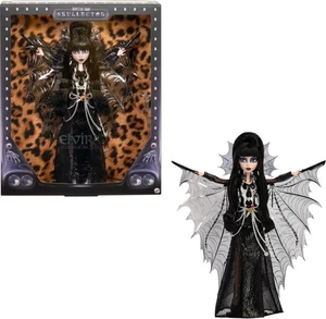 Muñeca, Elvira, Señora de la Oscuridad Coleccionable en Vestido Negro Imitación Cuero con... - Imagen 1 de 7