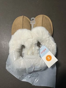 Cat & Jack Kids, Girls Lizzie Faux Fur Cuff Bootie, Slippers Brown Mollie Size 2 - Picture 1 of 4