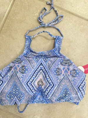 New Ladies Teen Swimsuit Bikini Tankini Top XL D DD CUP Pink Paisley Halter - Image 1 of 3