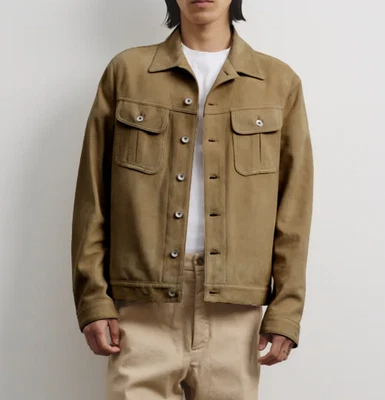 Mens Army Green Leather Trucker Jacket Pure Suede Size S M L XL 2XL 3XL CM - Image 1 of 4