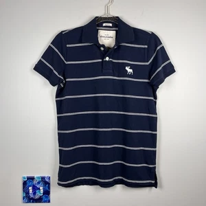 NUEVO CON ETIQUETAS Camisa Polo Abercrombie & Fitch Azul Marino Blanco Rayas Músculo Y2K X-Grande - Imagen 1 de 9